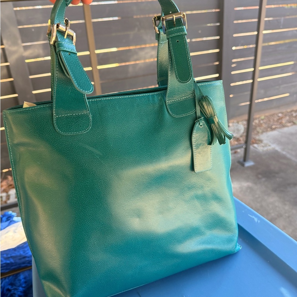 Chic Teal Leather Tote Bag